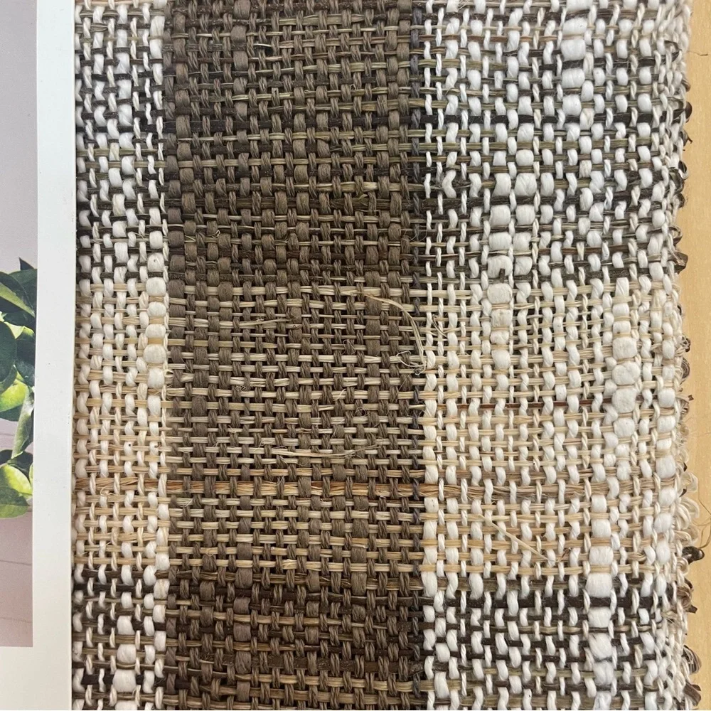Threshold Plaid Brown & Tan Table Runner - Hemp - Rayon Cotton- Linen Blend